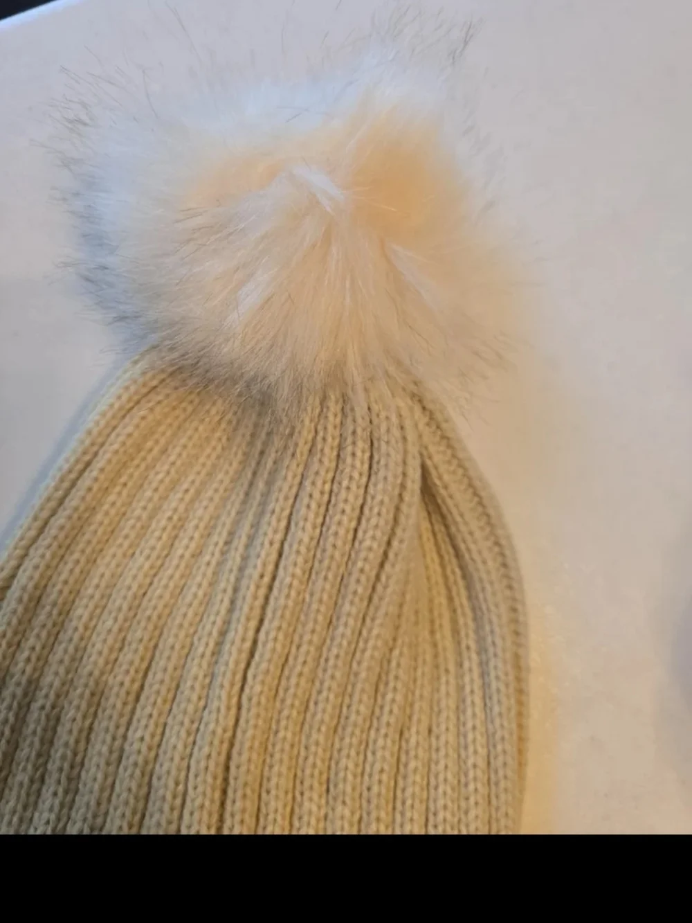 Cream Ribbed Knit Cuff Beanie with Monogram Plaque